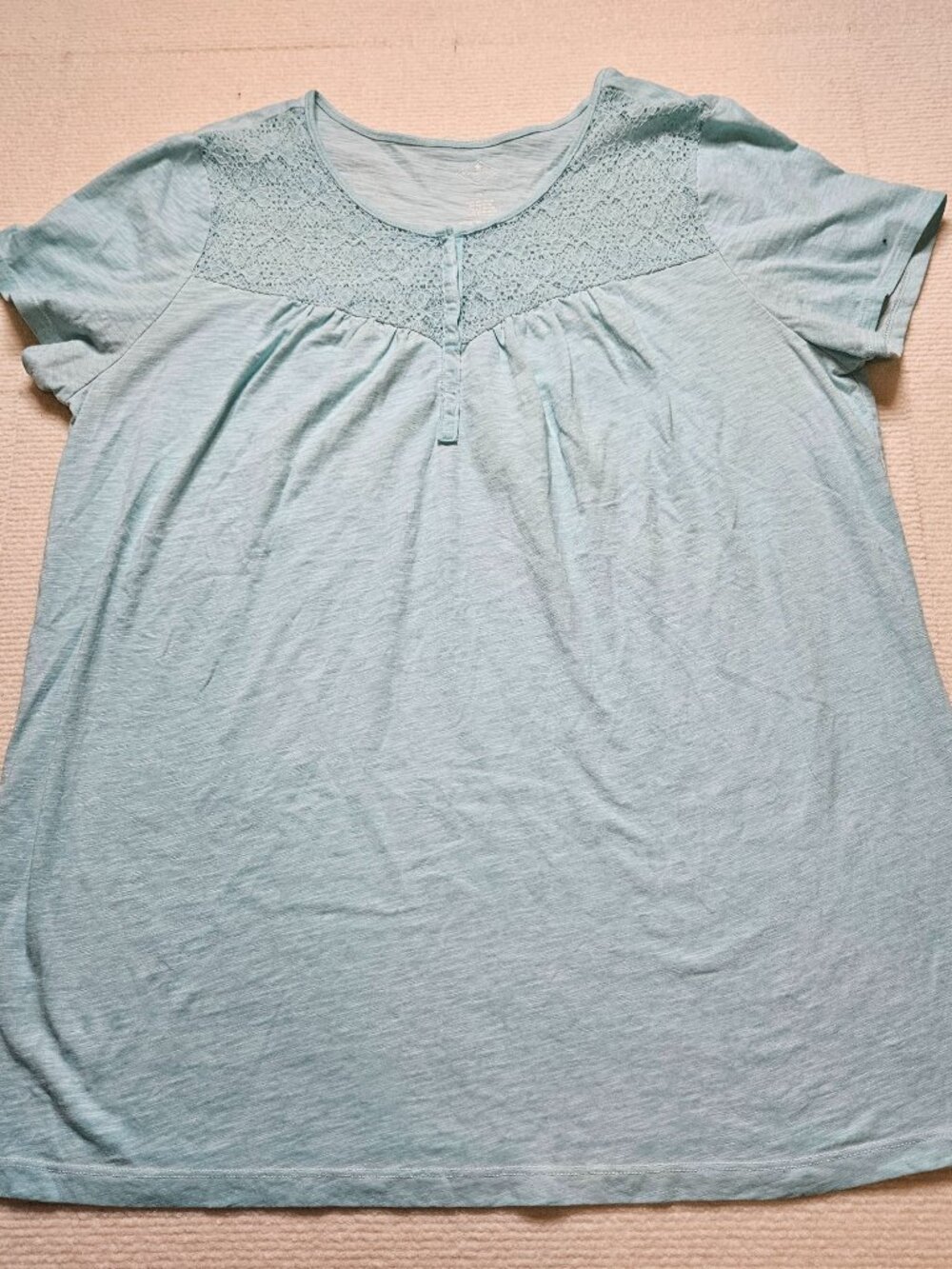 St. John's Bay Mint Green Split Neck Embroidered Yoke Top - Size 1X